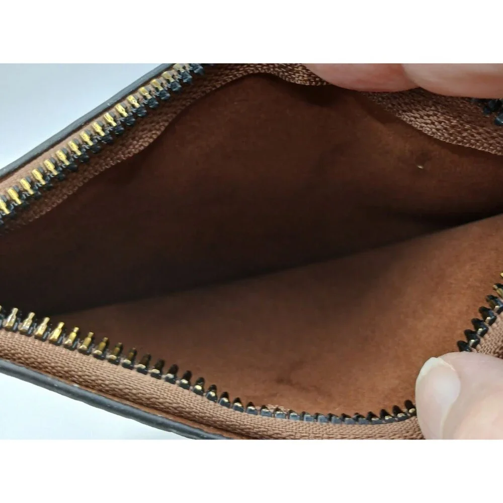 Darcy Marks London Wristlet Wallet Dark Brown Faux Leather Zip Top Thin Profile